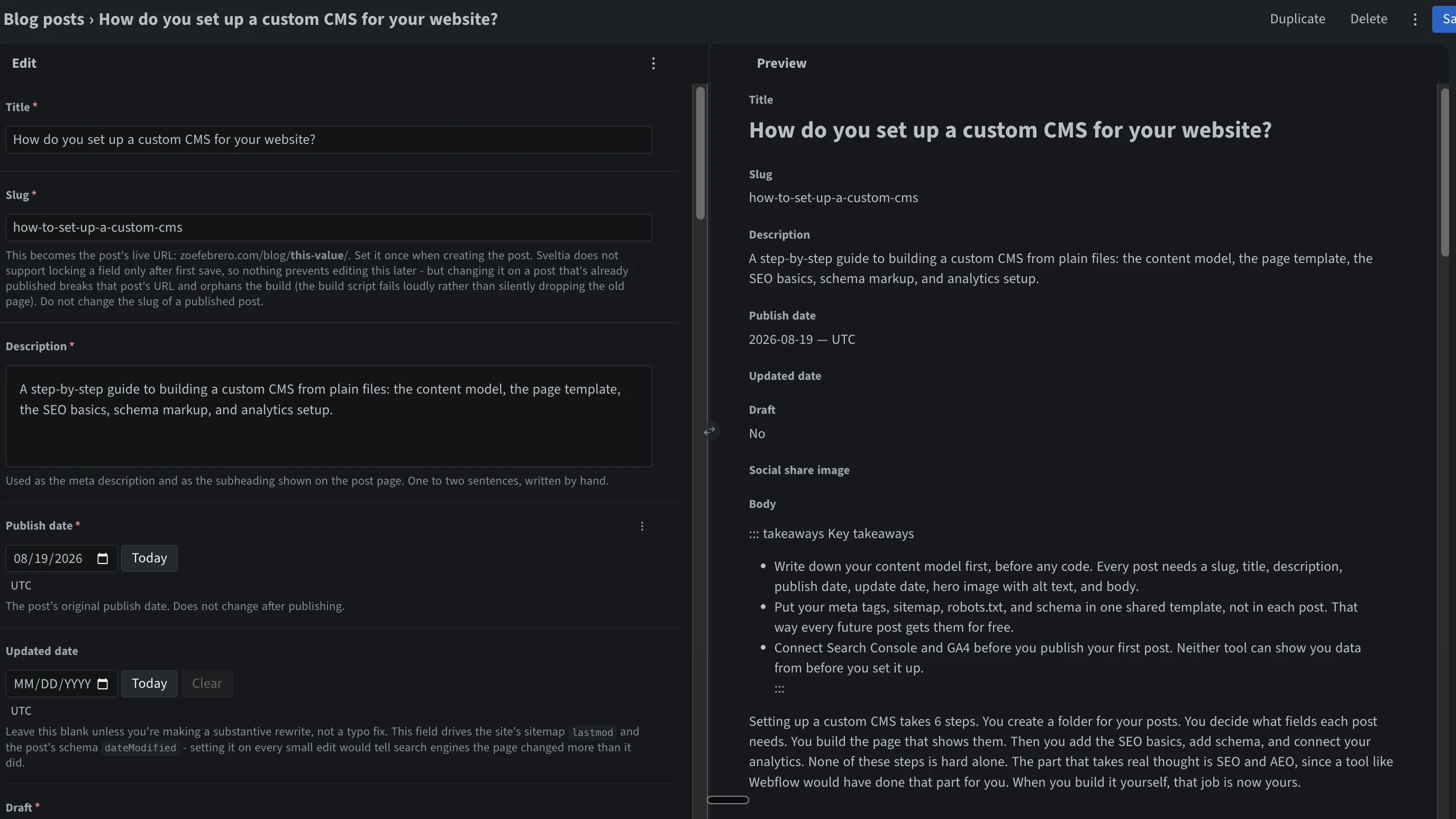 How do you set up a custom CMS for your website?
